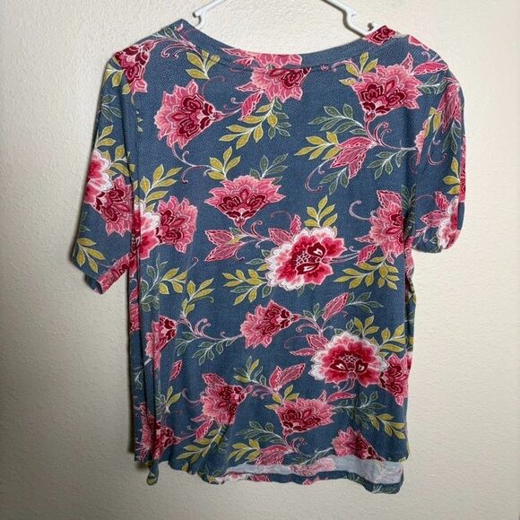 Loft T-Shirt Women's Large Floral Short Sleeve Round Neck Colorful Boho Shirt - Picture 4 of 8